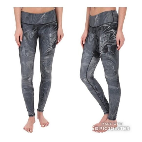 ALO Yoga Pants - ALO YOGA Airbrush Legging Black Marble Grey Swirl Print XS Athletic Pant Women